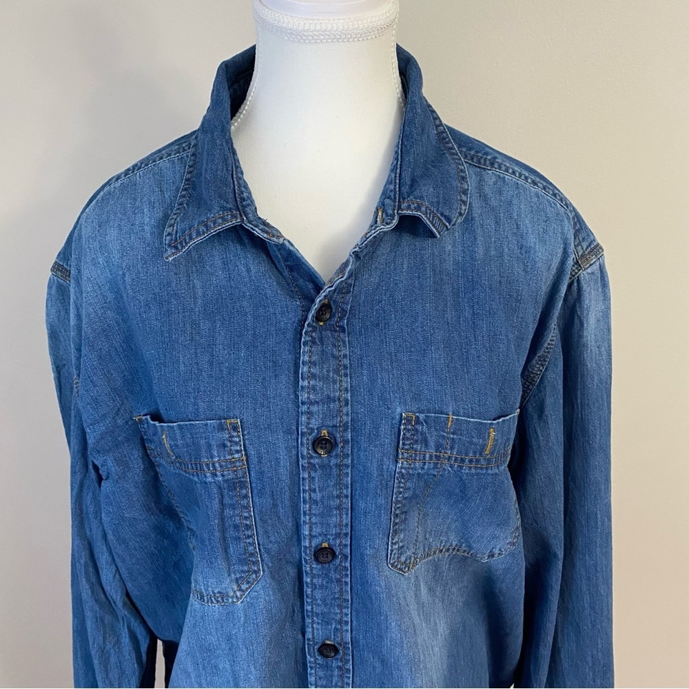 L.L. Bean Classic Blue Denim Button Shirt Large Tall